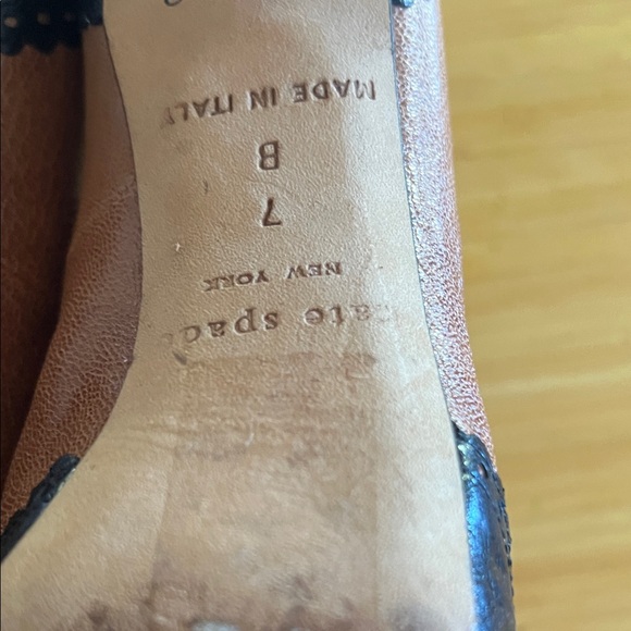 Kate Spade designer Black and Tan Peep Toe Heels made in Italy 7B - Picture 10 of 11